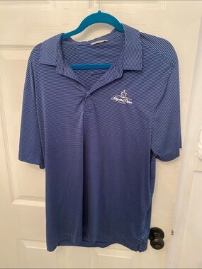 Men's Blue Striped Polo Shirt - Performance Golf Style King & Prince